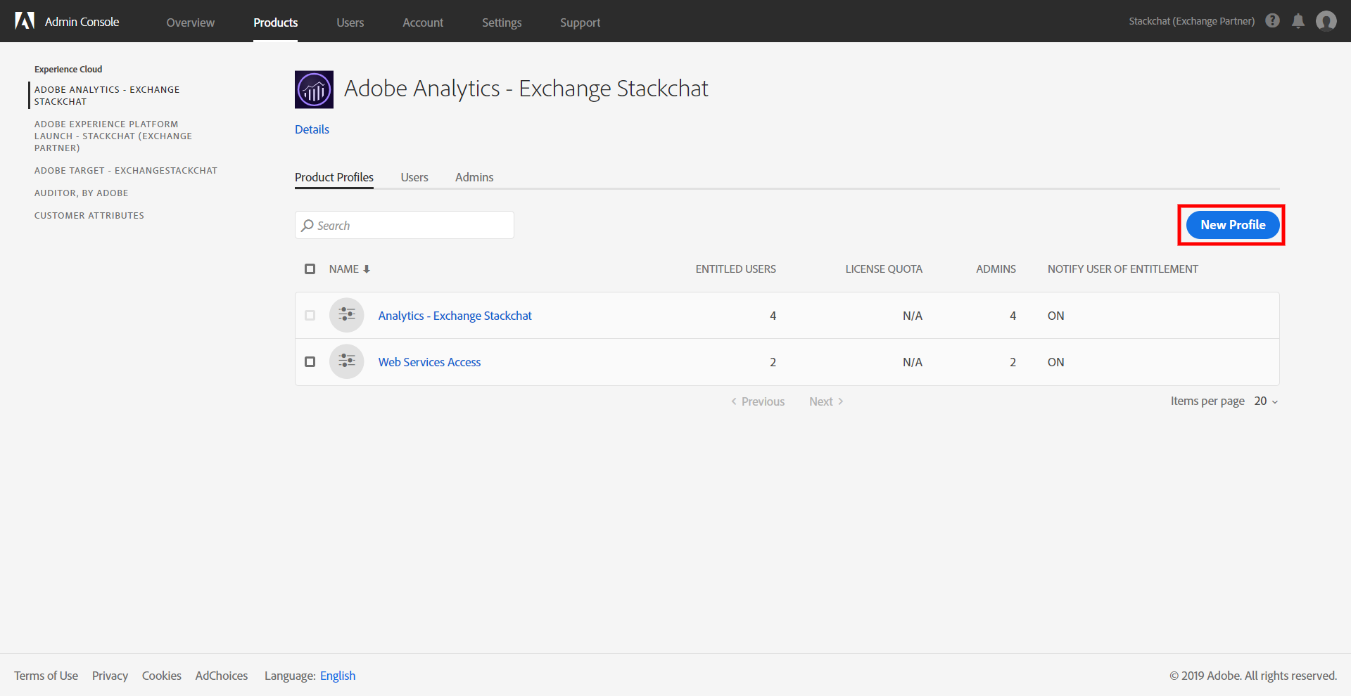 Adobe Analytics Product Profiles Page