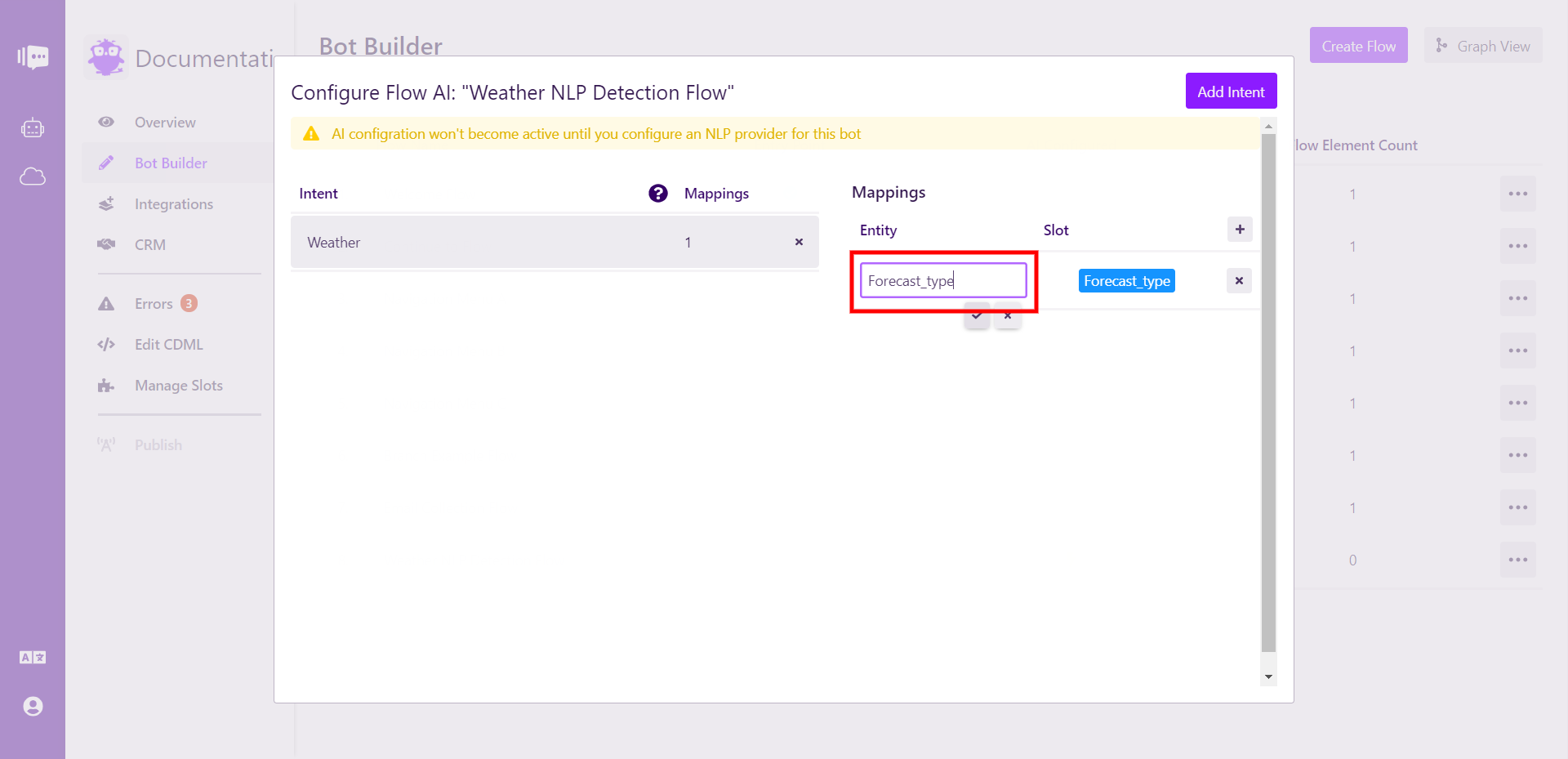 Dialogflow Entity Connection to Slot