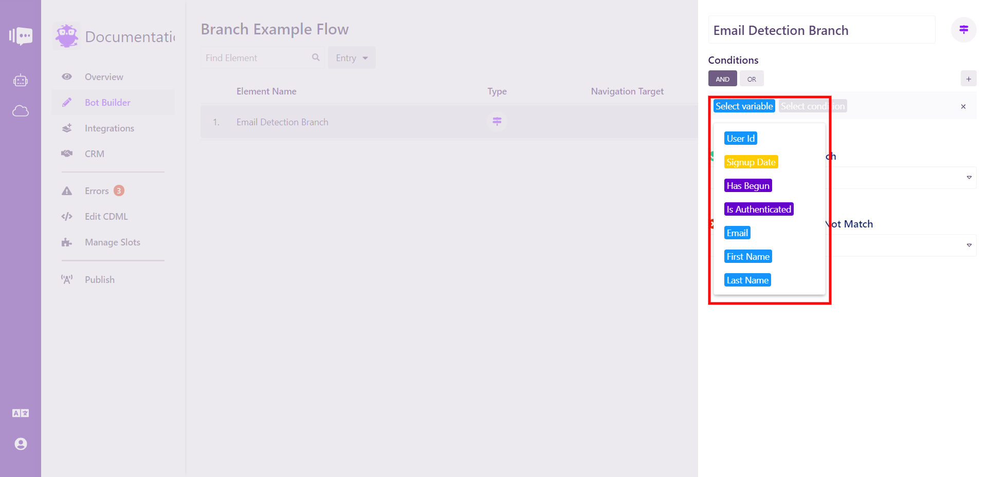 Flow Element Branching Variable Select