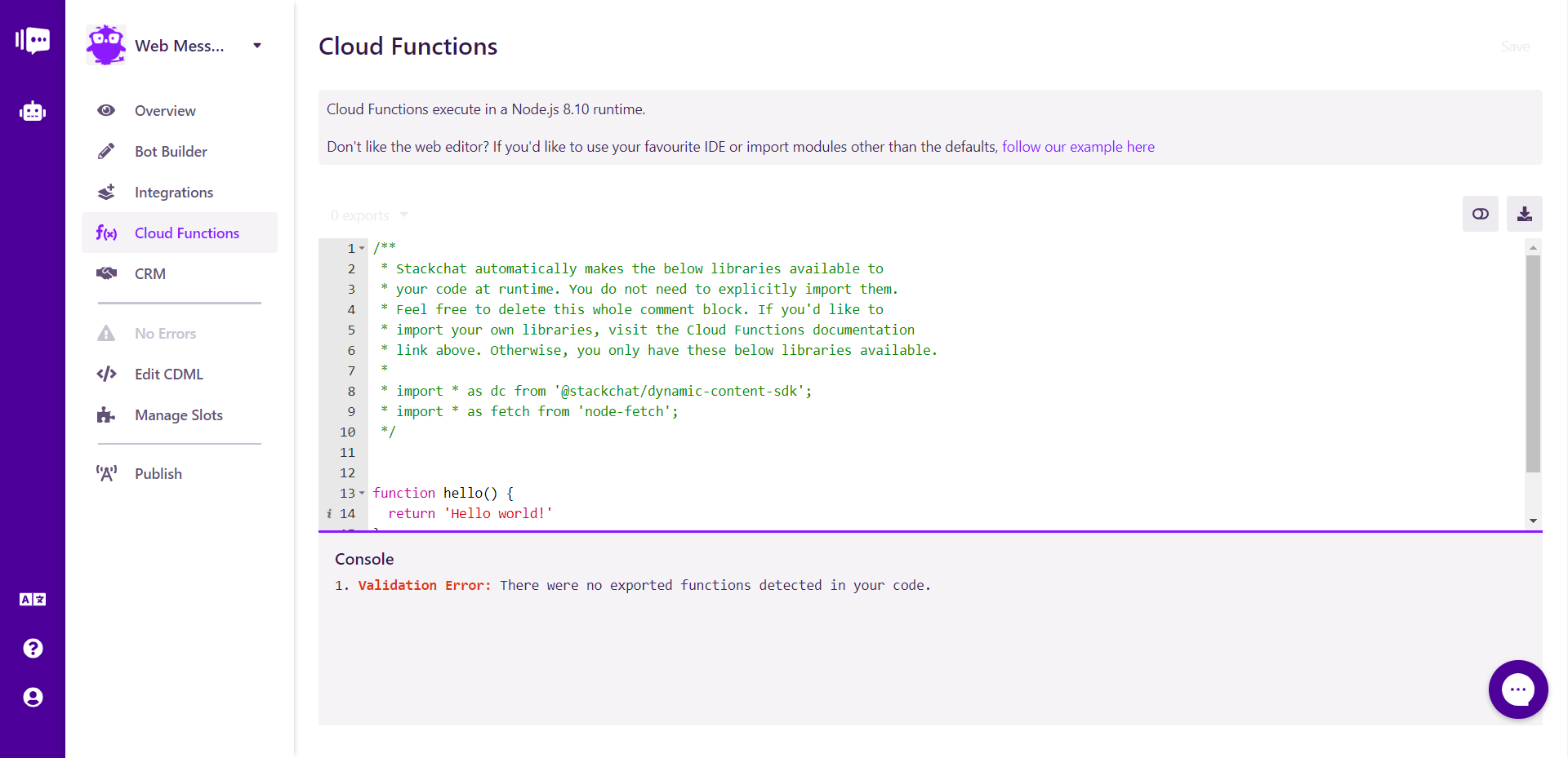 The Cloud Function Editor